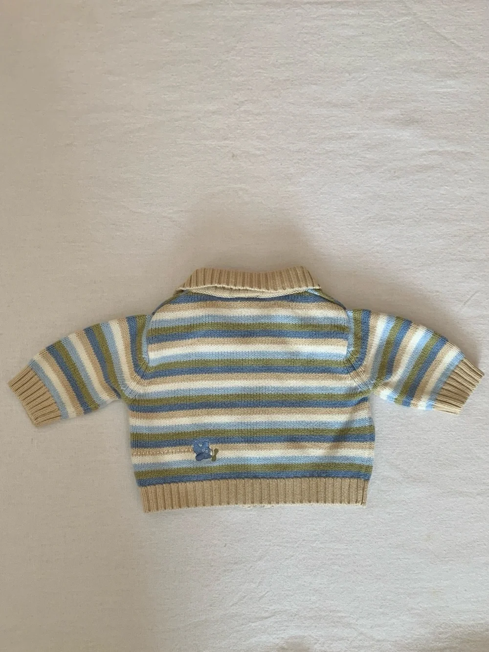 2002 Gymboree 100% Cotton Blue & Green Embroidered Airplane Knit Sweater 0-3M